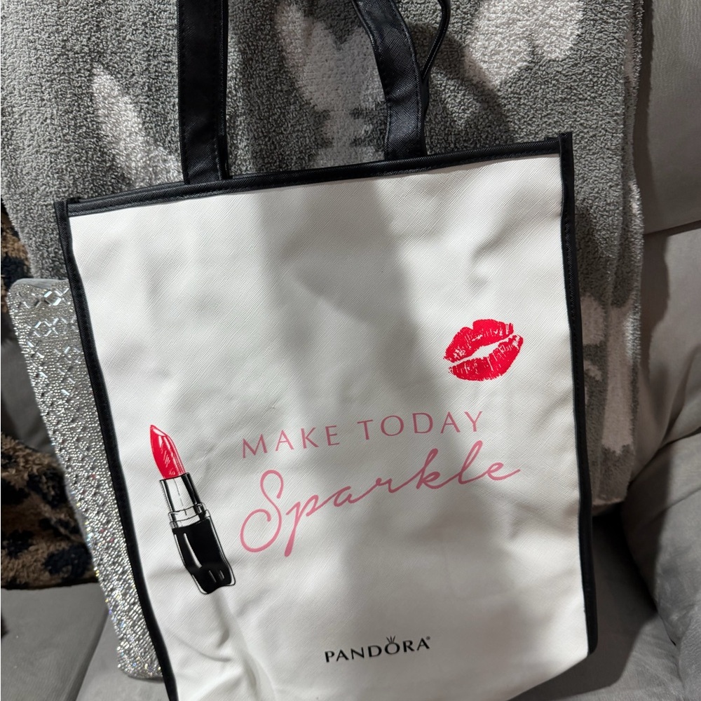 Pandora White and Black Tote with Lipstick Design
